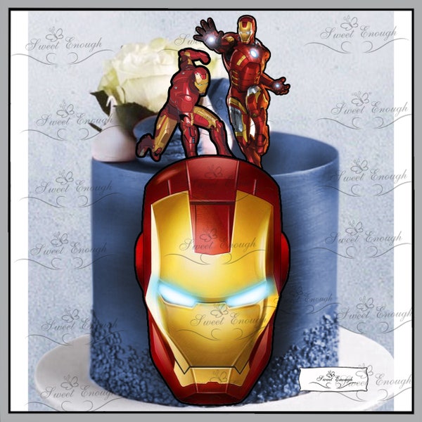 8 x pcs IRONMAN super hero Edible CARD Wafer paper Cake Topper Birthday Party boys