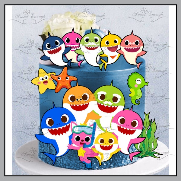 14 PCS Edible BABY SHARK Card wafer paper card birthday baby shower