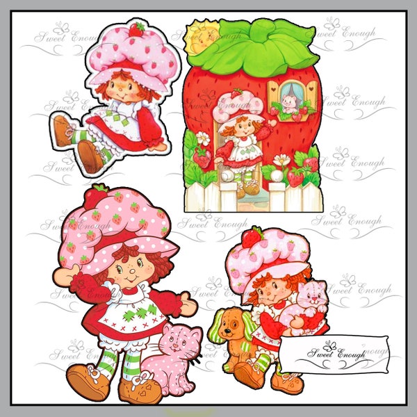 6 x pcs strawberry girl  Edible CARD Wafer paper Cake Topper Birthday Party girl's