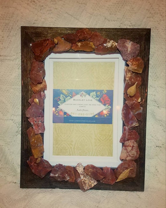 Decoupage frame with red agate