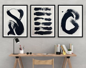 Abstract Painting Art,  Printable  Abstract ,  Abstract Art Printable, Digital Prints, Black Brush-Strokes, Painting Set, Black and White