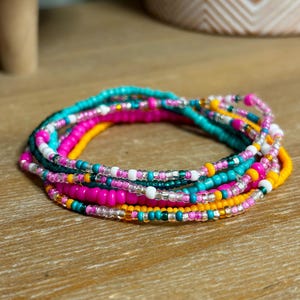 Party Gras - seed bead bracelet, Double Wrap ankle bracelet/ triple wrap bracelet, stretchy bracelet,  necklace, boho, beach