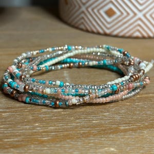 Mermaid Lagoon - seed bead bracelet, Double Wrap ankle bracelet/ triple wrap bracelet, stretchy bracelet, stacking bracelet, boho, necklace
