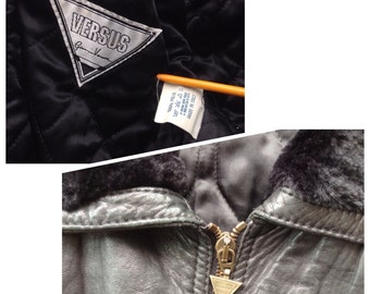Free Ship .Vintage Collector's Rare Versus leather jacket by Gianni Versace Size 42/US 8-10 ( RRP: USD2,000)
