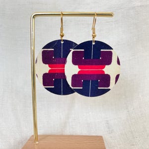 Bellissimi orecchini pendenti rotondi, motivo grafico art déco vintage, orecchini originali in carta fatti a mano