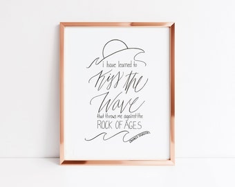 Kiss the Wave, Rock of Ages print, Digital Download, hand lettered art, Charles Spurgeon Quote, Christian wall art, Christian decor, Bible