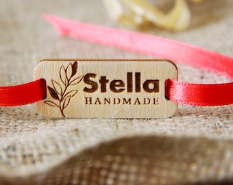 50pc Engraved Wooden Handmade Tags: Custom Sewing, Knitting, Crochet