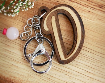 Personalized Wooden Initial Keychain: Hand-Lettered Alphabet Keyring