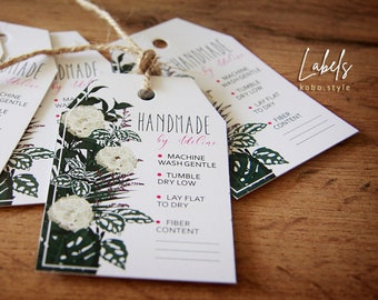 Set of 50 Floral Clothing Care Tags: Handmade Item Labels