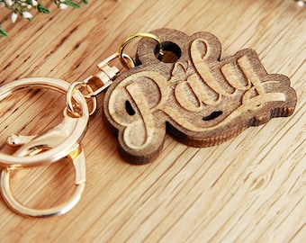 Custom Wooden Name Keychain, Personalized Laser Engraved Gift