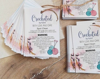 Personalized Crochet Care Tags: Custom Printed Labels, Set of 50