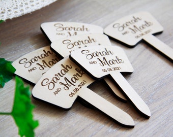 Custom Wooden Wedding Favor Tags: Personalized Planter Stakes