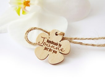 Set of 60 Wooden Custom Tags: Handmade Packaging Knitting Crochet Tags