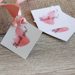 Set of 10 PRINTED Gift Tag - Thank you Tags- Packaging Labels - Wedding tags- Gift Tags-Pink- Thank you card- Printed tag- Thank you Labels