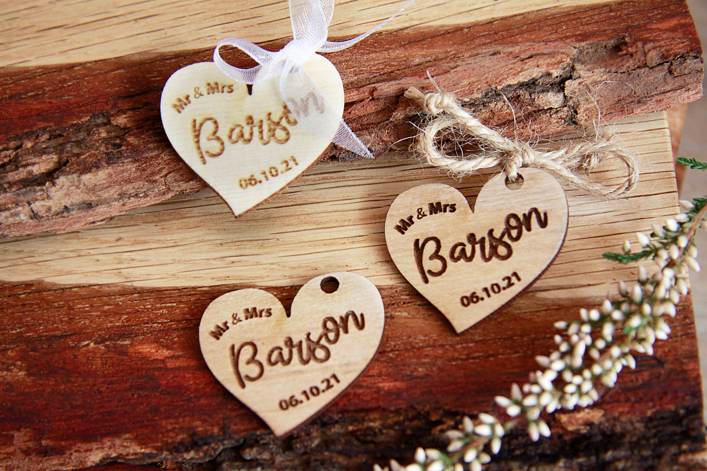 SET of 25 Custom engraved wood heart Personalized Wooden Etsy