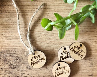 Mini Wooden Tag Christmas Saying Merry Christmas (set of 25) Custom