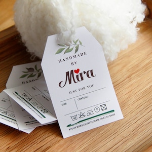 Etiqueta de roupas, etiquetas impressas, instruções de cuidados para roupas feitas à mão, etiqueta de crochê, etiquetas de cuidados de malha manual, etiqueta de preço, etiquetas e etiquetas