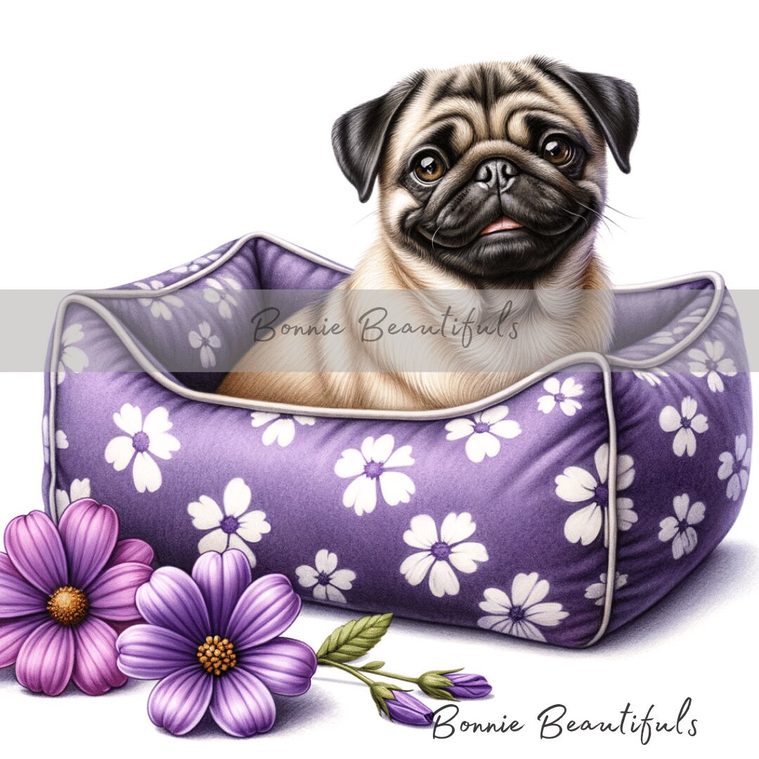 Pug Cartoon Spring Pugs in Spring Time Bloom Settings Gorgeous Digital Art in Spring Time ...