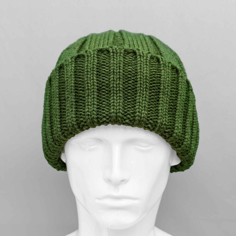 Mens Gift Wool Mens Hat Chunky Knit WWII Watch Cap / Beanie Hat / Fishermens Hat handmade from Pure Wool Gift for him Dark Green ‘Bosque’