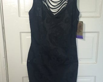 Vintage floral pattern black party dress