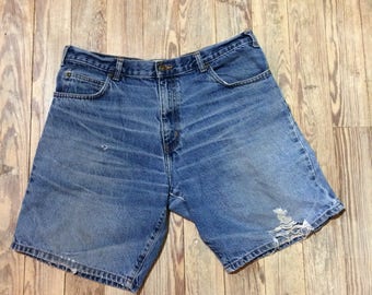 Distressed jean shorts