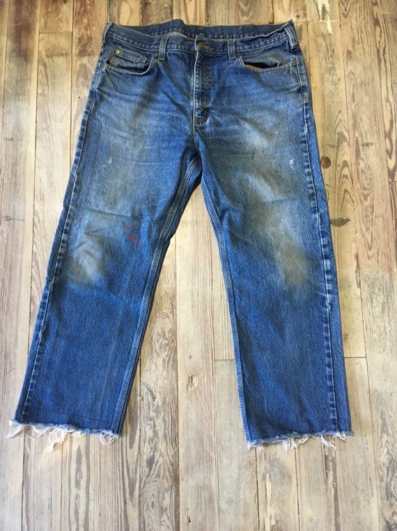 Artist/carpenter worn carhartt jeans raw hem - image 2