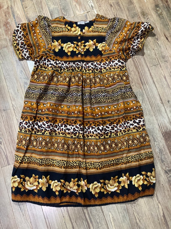 Cottagecore Floral Leopard Print Dress (3XL) - image 1