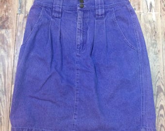 Purple pleated denim skirt
