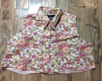 No barriers floral denim style button up sleeveless shirt