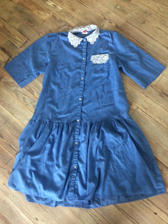 Vintage lace and chambray dress - image 1