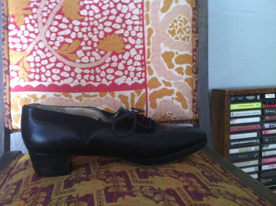 Black low heel Black leather and suede David Aaro… - image 4