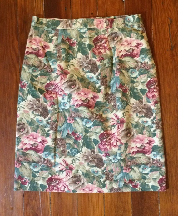 High waisted floral denim skirt