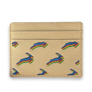 Cartera fina con bordado de antílope en color tostado