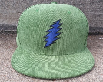 Bolt Snapback Hat / Green Corduroy with Blue Bolt