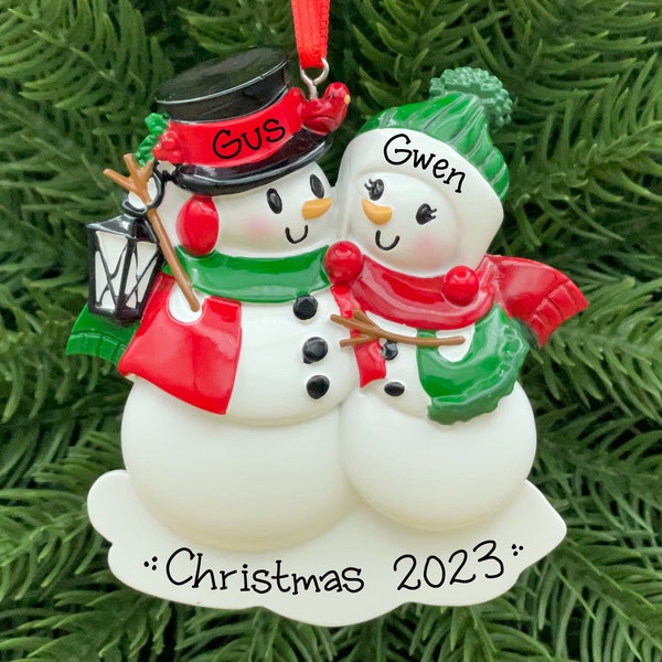 Snowman Couple Christmas Ornament • Family of 2 Snowmen • Personalized Family Ornament