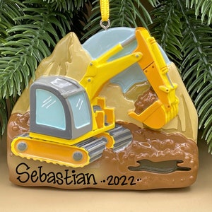 Excavator Personalized Ornament - Yellow Digger - Big Truck - Construction Worker - Hand Personalized Christmas Ornament