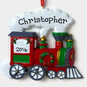 Toy Train Personalized Ornament - Choo Choo! - Hand Personalized Christmas Ornament