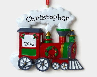 Toy Train Personalized Ornament - Choo Choo! - Hand Personalized Christmas Ornament