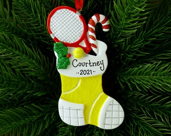 Tennis Ornament - Tennis Christmas Stocking - Racket - Hand Personalized Christmas Ornament