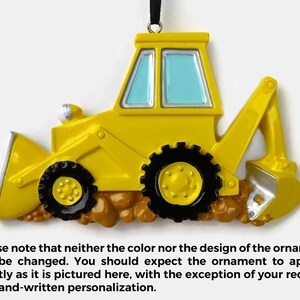 Backhoe Personalized Ornament Yellow Bulldozer Construction Worker Hand Personalized Christmas Ornament image 4