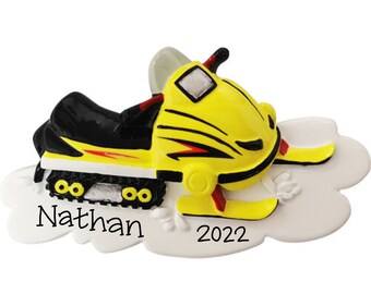 Yellow Snowmobile Personalized Ornament - Snow Machine Christmas Ornament