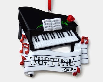 Piano Personalized Ornament - Baby Grand Piano - Jingle Bells - Music Lover - Hand Personalized Christmas Ornament