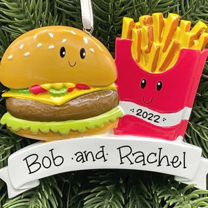 Burger and French Fries Personalized Ornament - Best Friends - Hand Personalized Christmas Ornament