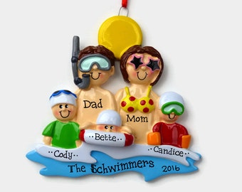 5 Swimmers at the Beach Personalized Ornament - Vacation - Family Personalized Ornament