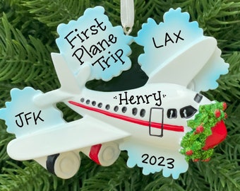 Airplane Personalized Ornament - Pilot - Vacation - Hand Personalized Christmas Ornament