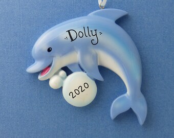 Dolphin Personalized Ornament - Animal in a Santa Hat - Hand Personalized Christmas Ornament