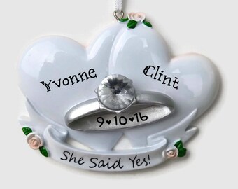 Engagement Ring Personalized Ornament - She Said Yes! - Hand Personalized Christmas Ornament