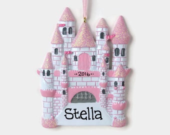 Pink Castle Personalized Ornament - Hand Personalized Christmas Ornament