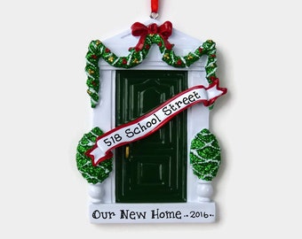 Green Door Personalized Ornament - New Home - First Apartment - Hand Personalized Christmas Ornament