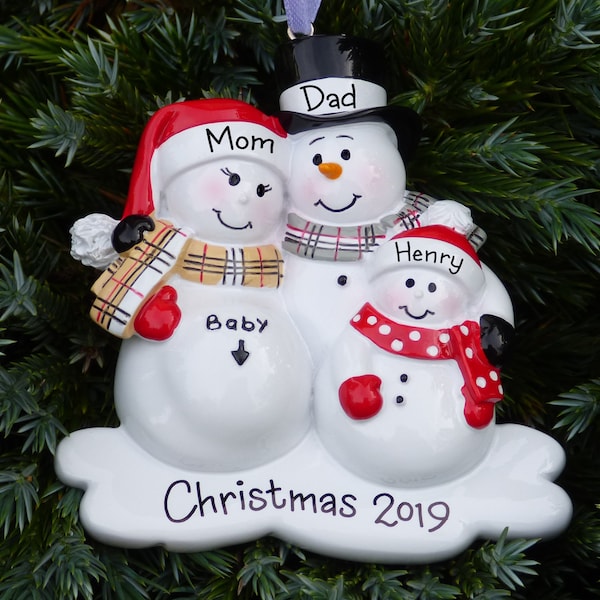 3 Expecting Family Personalized Ornament - Expecting a Baby - Hand Personalized Christmas Ornament